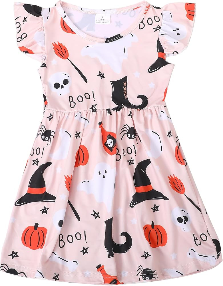 Halloween Thanksgiving Toddler Girls Dress Pumpkin Spider Ghost Print Dresses Short Sleeve 2-8Y | Amazon (US)