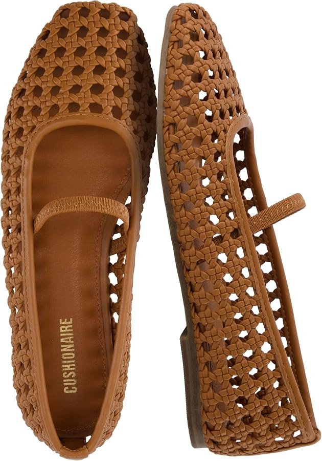 CUSHIONAIRE Weavy Woven Ballet Flats for Women, Square Toe Mary Jane Flats with Elastic Strap, Wi... | Amazon (US)