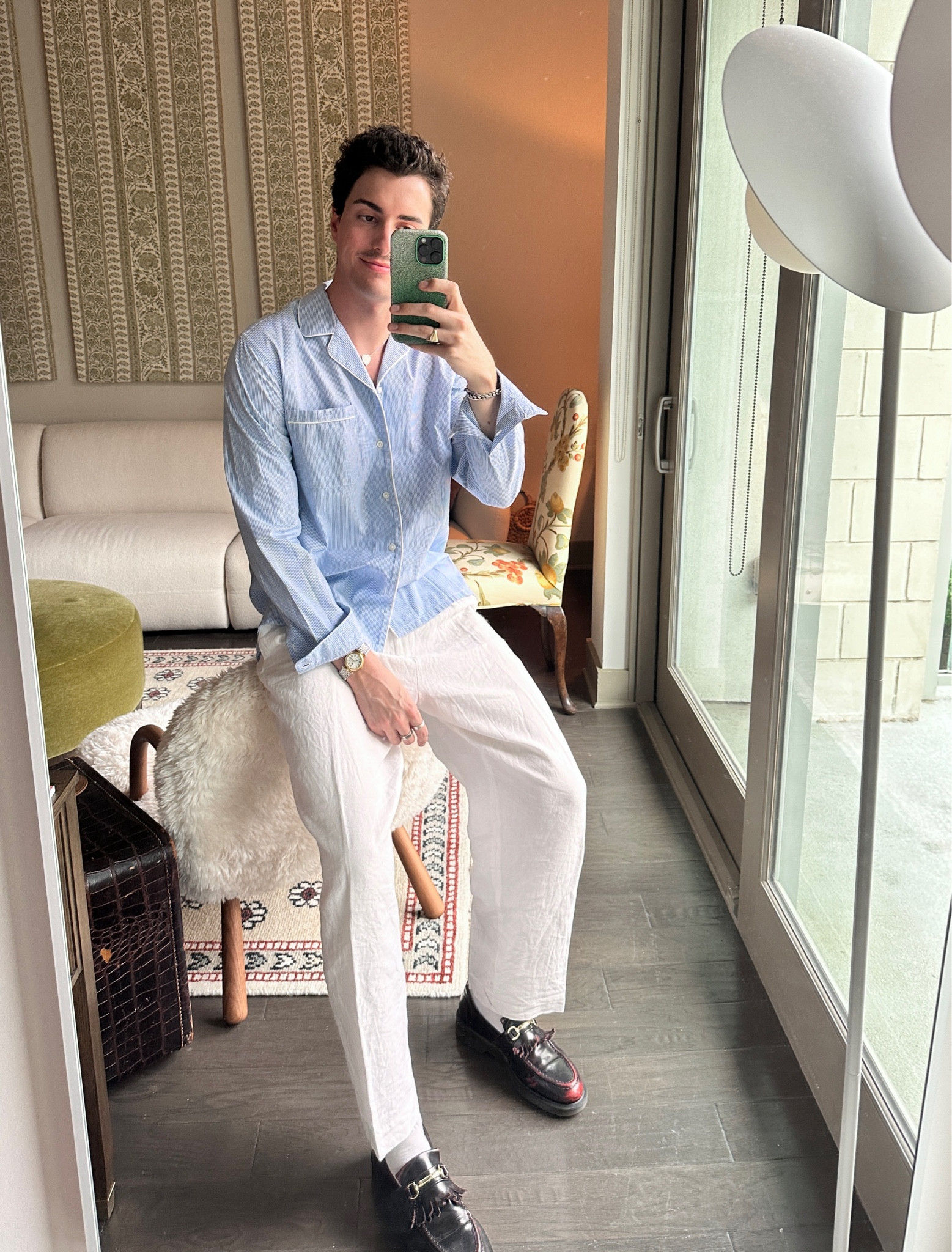 Blue and white striped pajama style button down shirt with wide leg pleated linen pants for a summer cocktail party, men’s style, men’s fashion, classic style, men’s cocktail attire 

#LTKstyletip #LTKmens