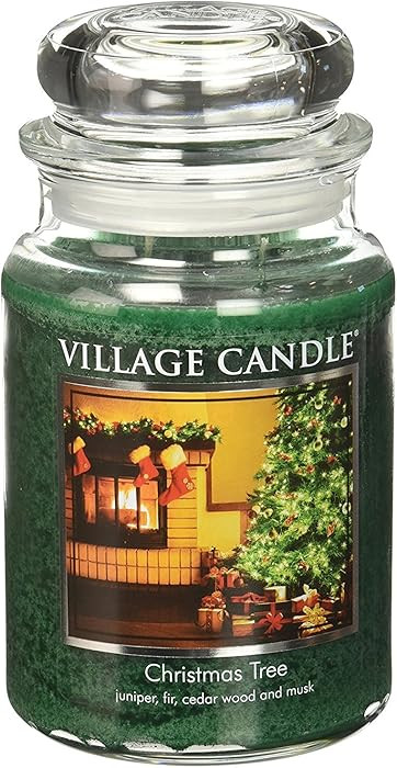 Village Candle Christmas Tree Large Glass Apothecary Jar Scented Candle, (26oz), Green | Amazon (US)