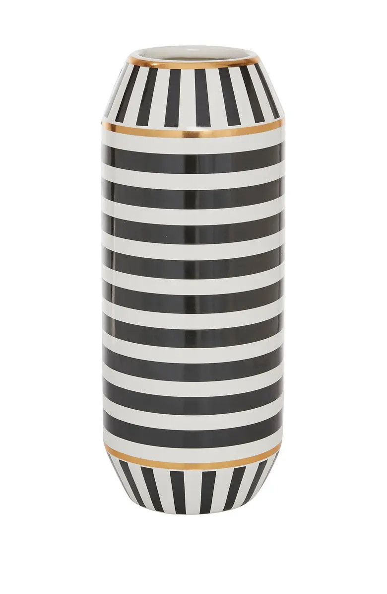 GINGER BIRCH STUDIO Black Ceramic Striped Vase with Goldtone Accents | Nordstromrack | Nordstrom Rack