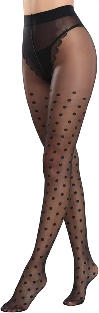 MANZI Women's Sheer Patterned Tights All-Over Polka-Dot Leopard Hearts Stockings 30 Denier Pantyh... | Amazon (US)