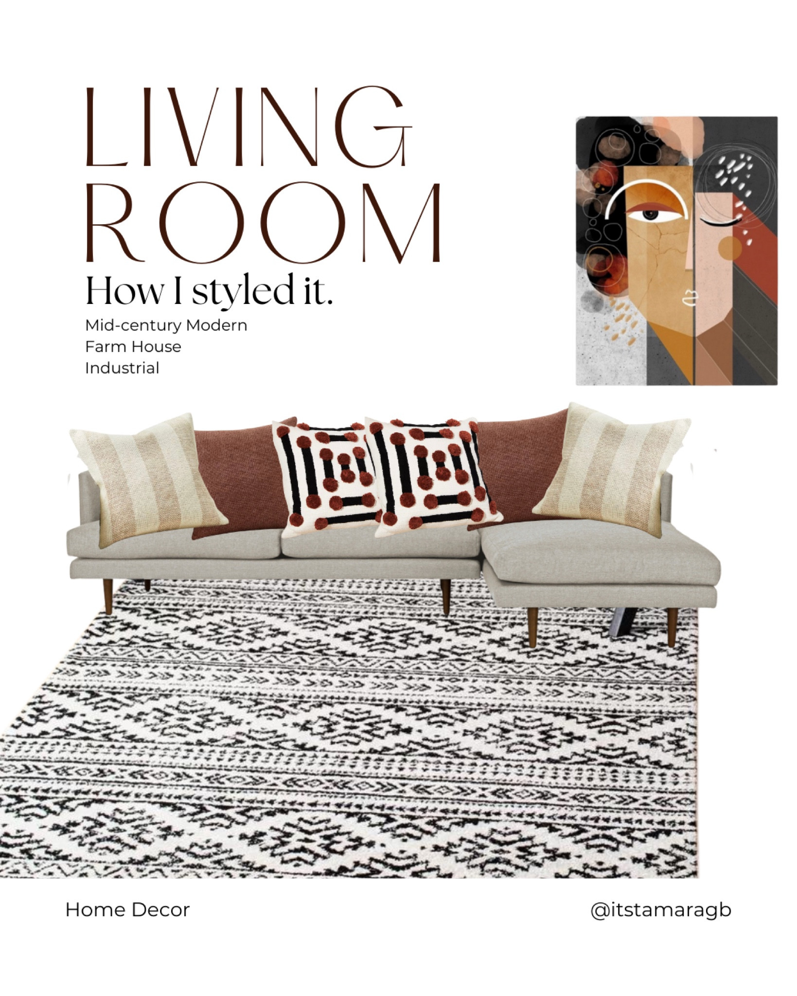 Every time someone comes over, they always ask where I got my decor from! ⤵️

I loved pairing this mid-century modern sectional with this abstract bohemian rug! It paired well with these throw pillows. 

I put together my entire house on Canva before purchasing everything, I’ll show you all how I set up behind the couch soon! 

#LTKStyleTip #LTKHome