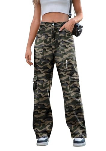 IVIR Cargo Jeans for Women High Waist Baggy Cargo Pants for Women High Rise Boyfriend Y2K Street Wear Pants Camo Large | Amazon (US)