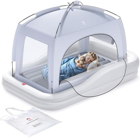 QPAU Inflatable Toddler Travel Bed with Tent, Portable Kids Air Mattress with Safety Bumpers, Ide... | Amazon (US)