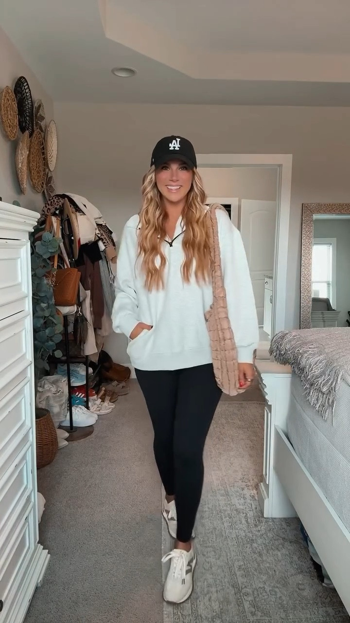 My fall uniform: leggings and an oversized sweater! 🍂✨ This 3/4 zip pullover is a must-have, perfect for layering. You’ll want these black leggings and this pullover in every color!
I am 5’6 147lbs wearing a size small legging, medium pullover, shoes fit true to size, medium bra (34C) & medium underwear.

#LTKSeasonal #LTKActive #LTKStyleTip