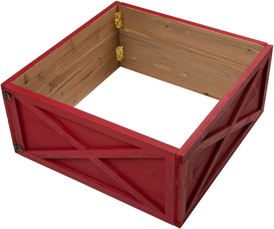 Amazon.com: glitzhome 26" L Red Wooden Tree Collar Tree Stand Cover Christmas Tree Skirt Tree Box... | Amazon (US)