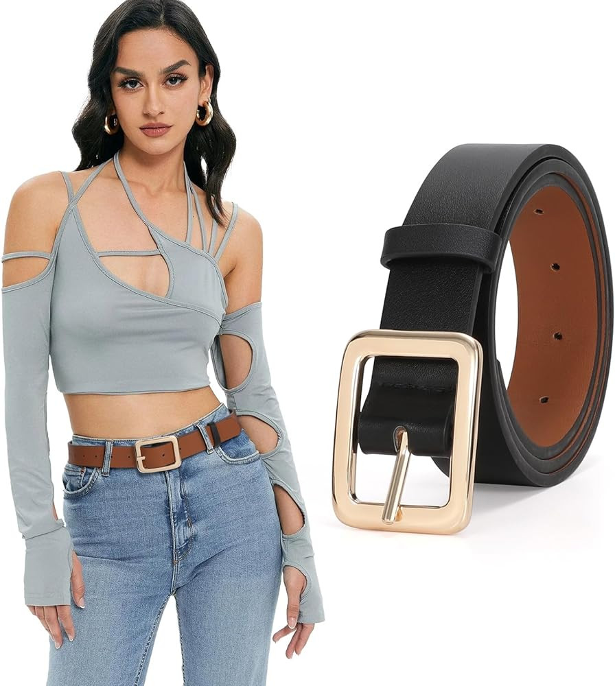 SUOSDEY Women Reversible Leather Belts for Jeans Pants Dresses Ladies Black/Brown Belts with Fash... | Amazon (US)