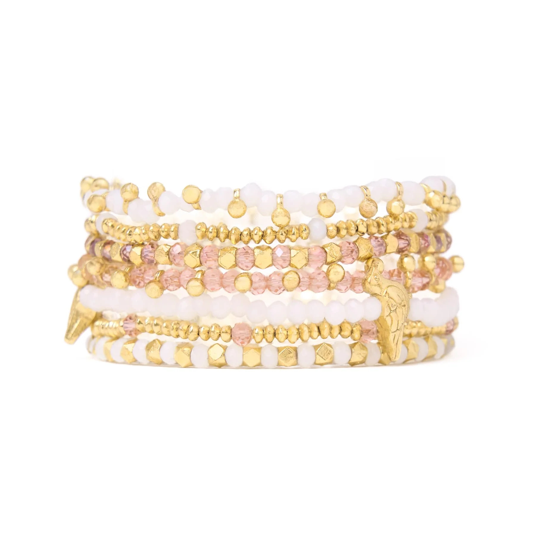 Janie + Mixed Crystal Stretch Bracelet Stack of 7 White | INK+ALLOY