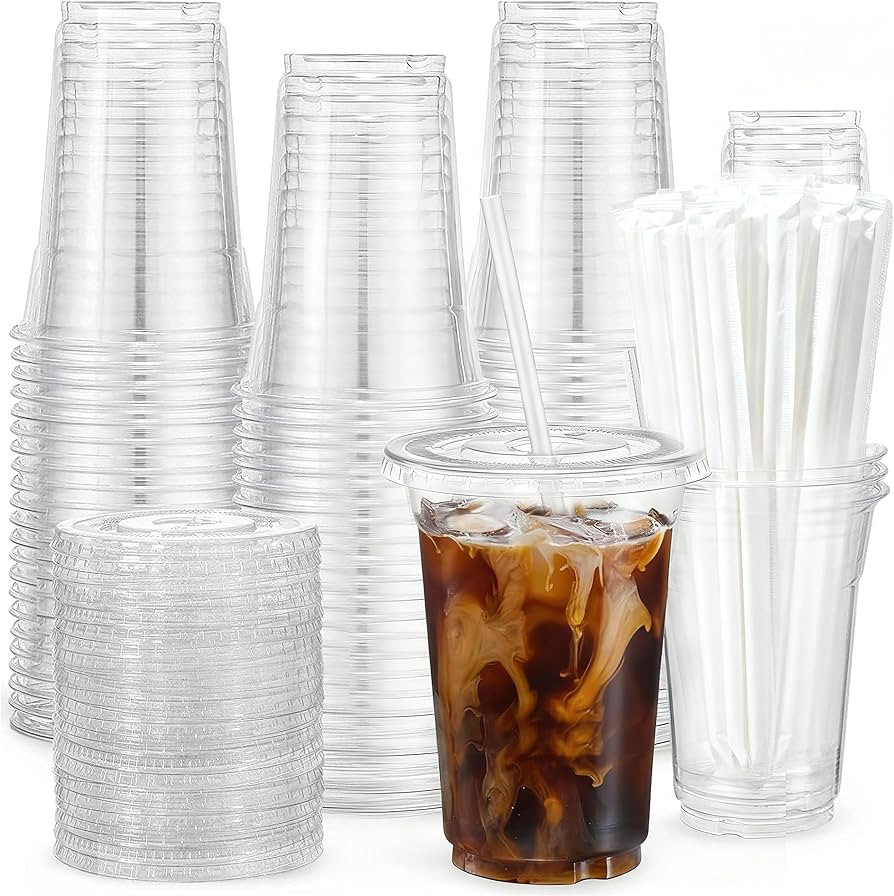 EUHOMY 100 Pack 16oz Clear Plastic Cups with Lids and Straws, Bulk Disposable Coffee Cups, BPA-Fr... | Amazon (US)