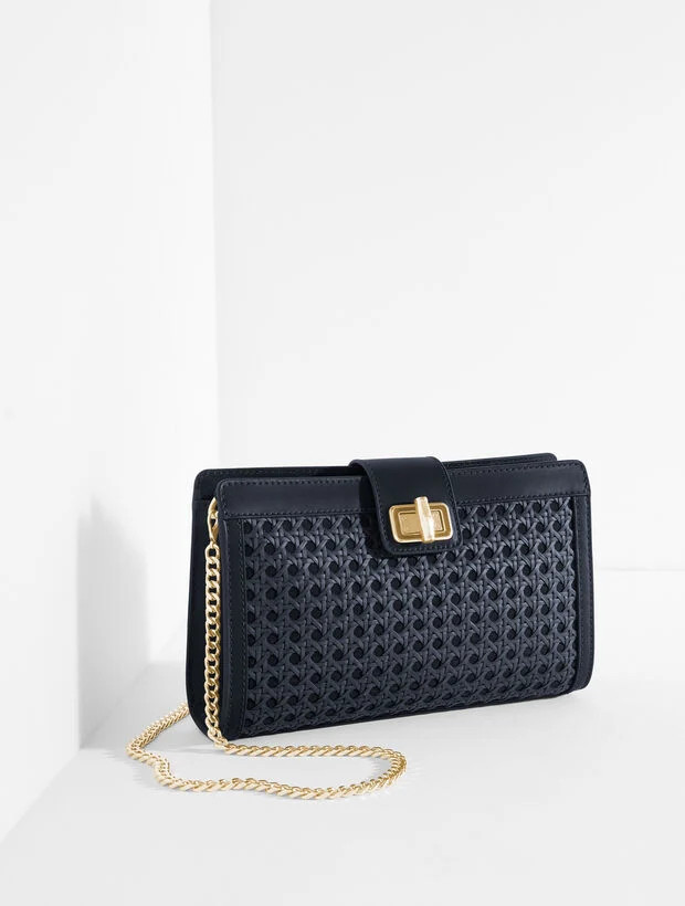 Leather Trim Caning Clutch | Talbots