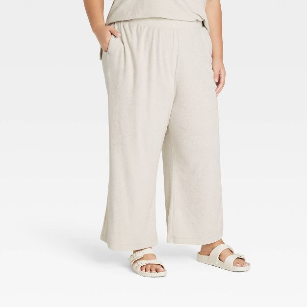 Women's High-Rise French Terry Wide Leg Ankle Pull-On Pants - A New Day™ Tan | Target