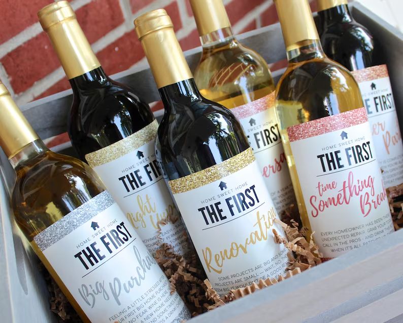 6 Housewarming Gifts for New Home, New Homeowner Wine Label Gift Set, Unique Real Estate Gifts Fr... | Etsy (US)