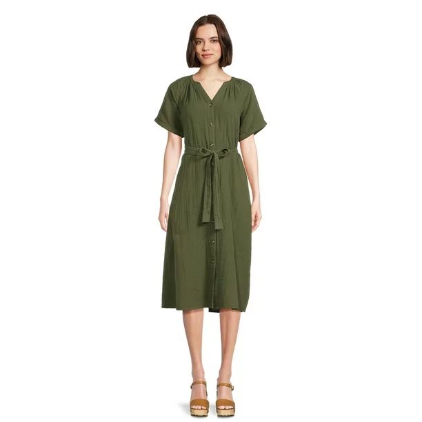 Time and Tru Women's Double Cloth Shirt Dress, Sizes XS-XXXL | Walmart (US)
