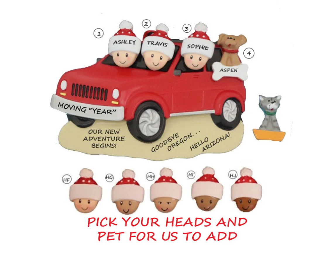 Personalized Family of 3 in Car With Pet Christmas Ornament - Etsy | Etsy (US)