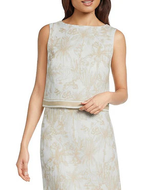 Woven Linen Cotton Toile Print Boat Neck Sleeveless Crop Coordinating Top | Dillard's
