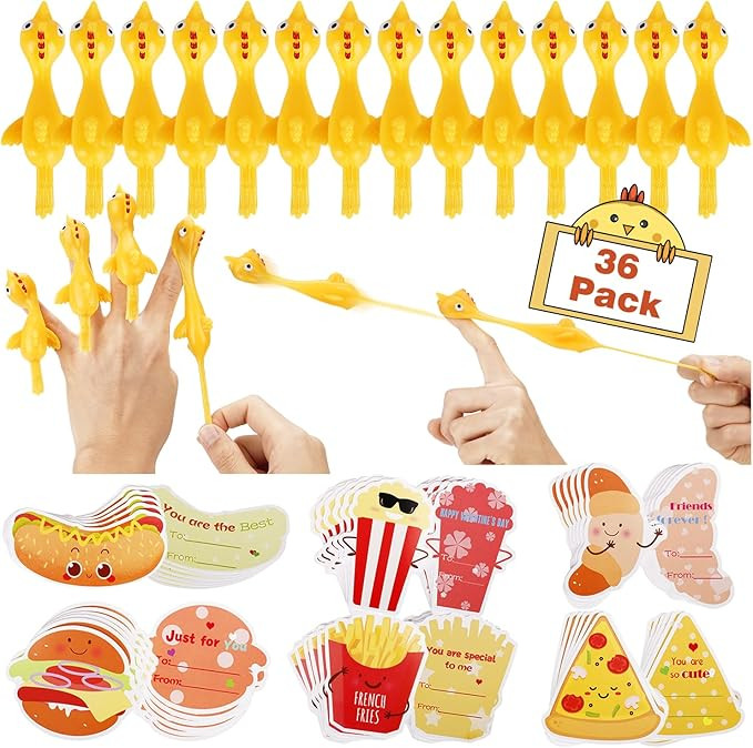 CWLAKON Valentines Cards for Kids Classroom, 36 Pack Slingshot Chicken Fingers Stretchy Funny Toy... | Amazon (US)