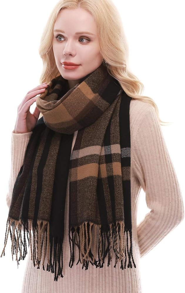 RIIQIICHY Plaid Scarf for Women Fall Winter Pashmina Scarves Wraps for Cold Weather Warm Large | Amazon (US)