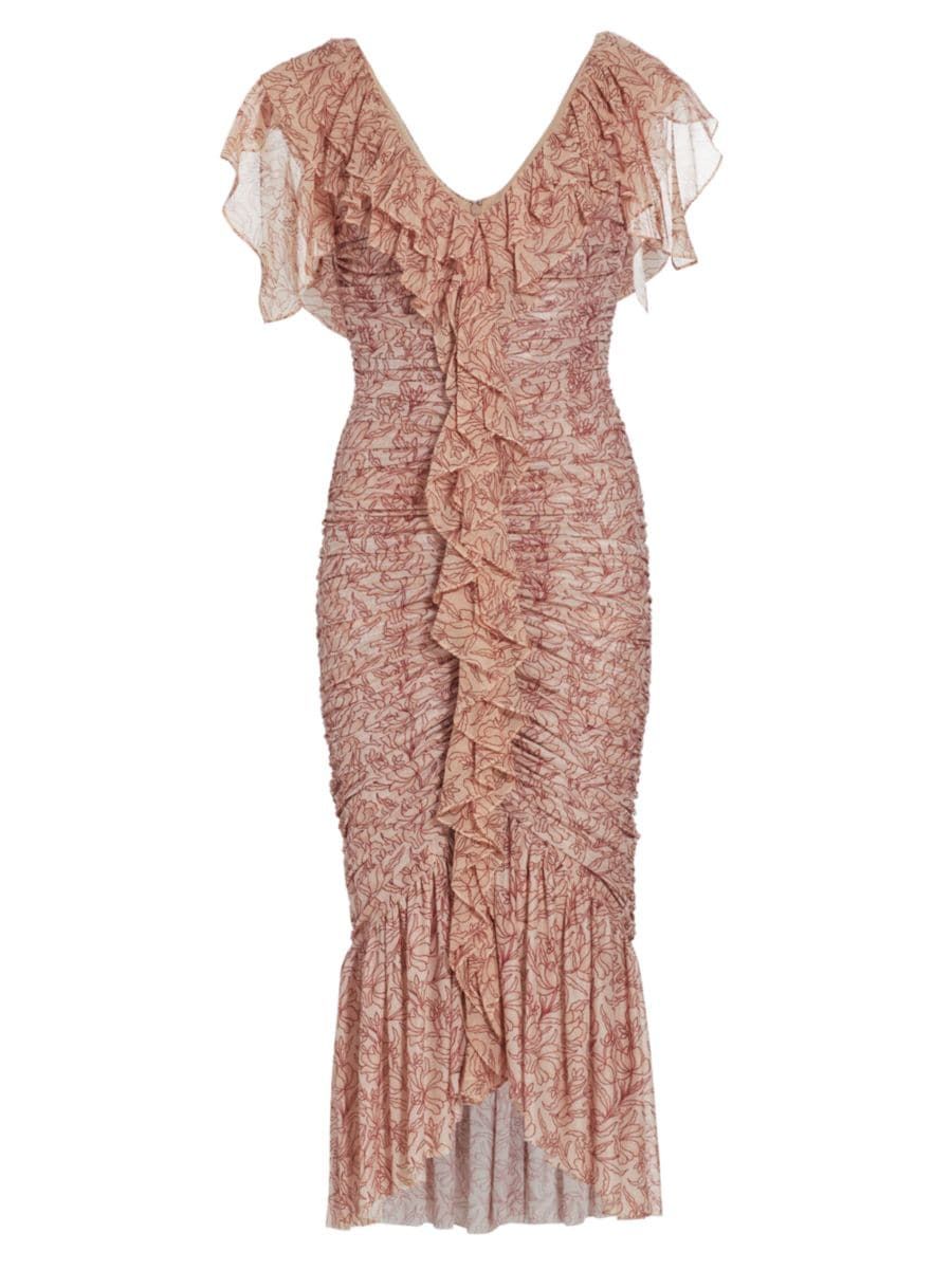 Paola Floral Ruffled Midi-Dress | Saks Fifth Avenue
