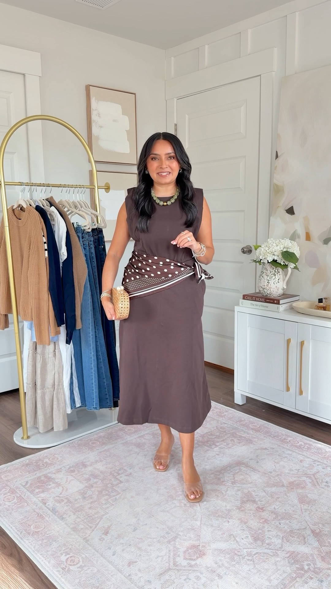 Brown java dress size xs petite TTS
Clear heels size 5 TTS

#LTKSaleAlert #LTKPetite #LTKootd