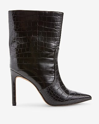 Faux Leather Croc Thin Heel Boots | Express
