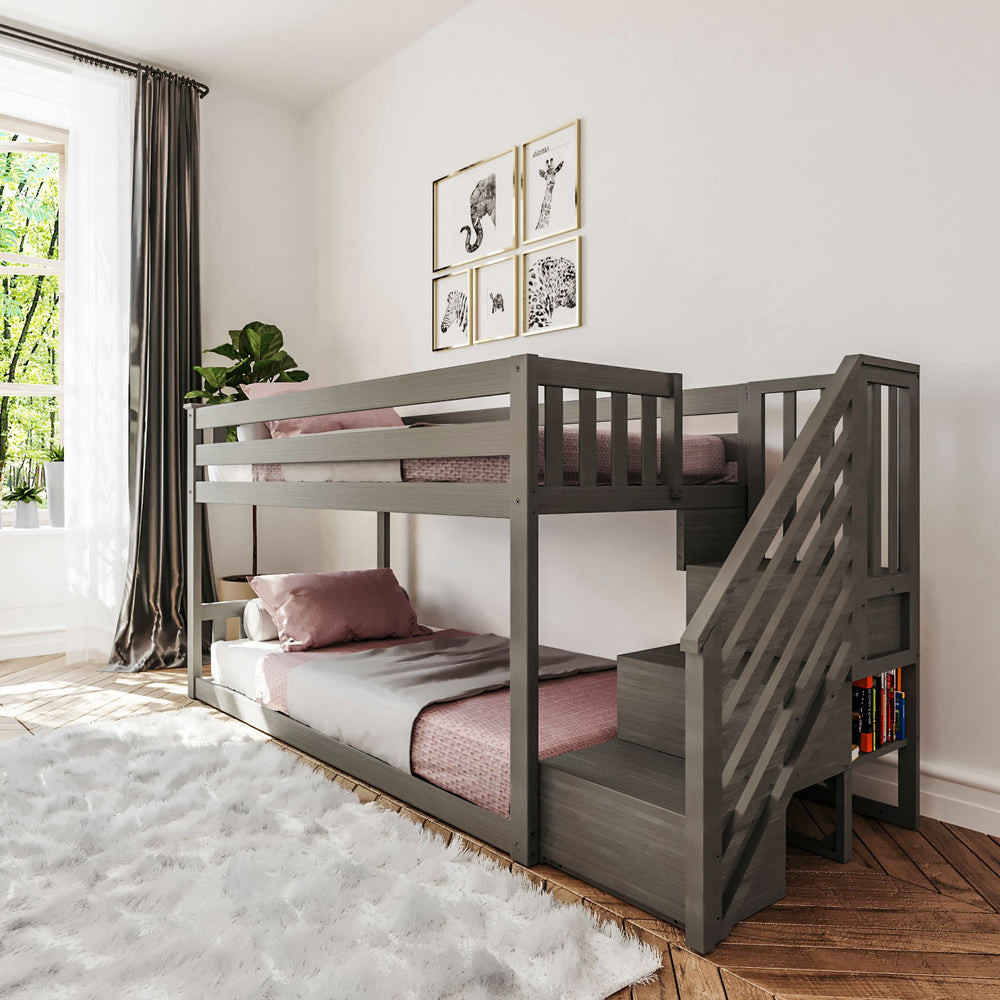 Twin Over Twin Low Bunk Bed With Stairs | max & lily