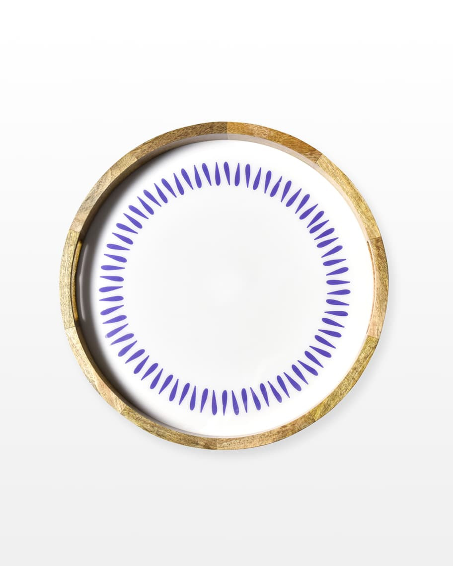 Coton Colors Iris Blue Drop Mango Wood Round Handled Tray | Neiman Marcus