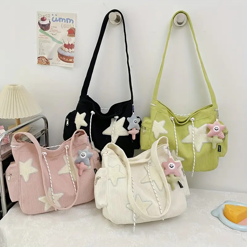 Aesthetic Corduroy Crossbody Bag, Y2K Star Patch Decor Shoulder Bag, Versatile Handbag For School... | Temu Affiliate Program