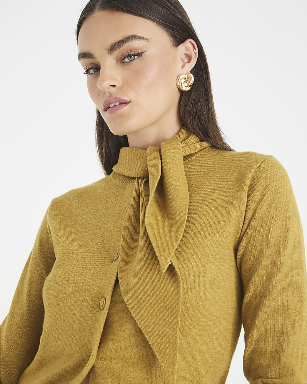 Khaki Scarf Neck Cardigan | River Island UK & IE