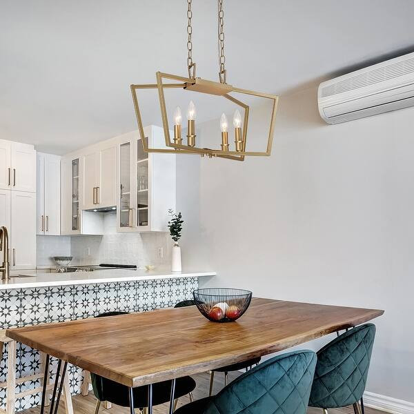 Jillei Modern Gold 4-Light Candle Linear Chandelier Kitchen Island Hanging Lights - L21"xW7"xH12.... | Bed Bath & Beyond