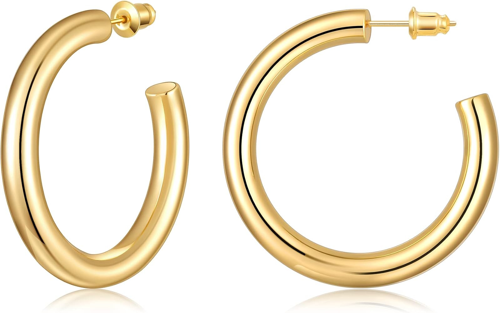Gacimy Chunky Gold Hoop Earrings for Women 14K Real Gold Plated, 925 Sterling Silver Post Gold Ho... | Amazon (US)