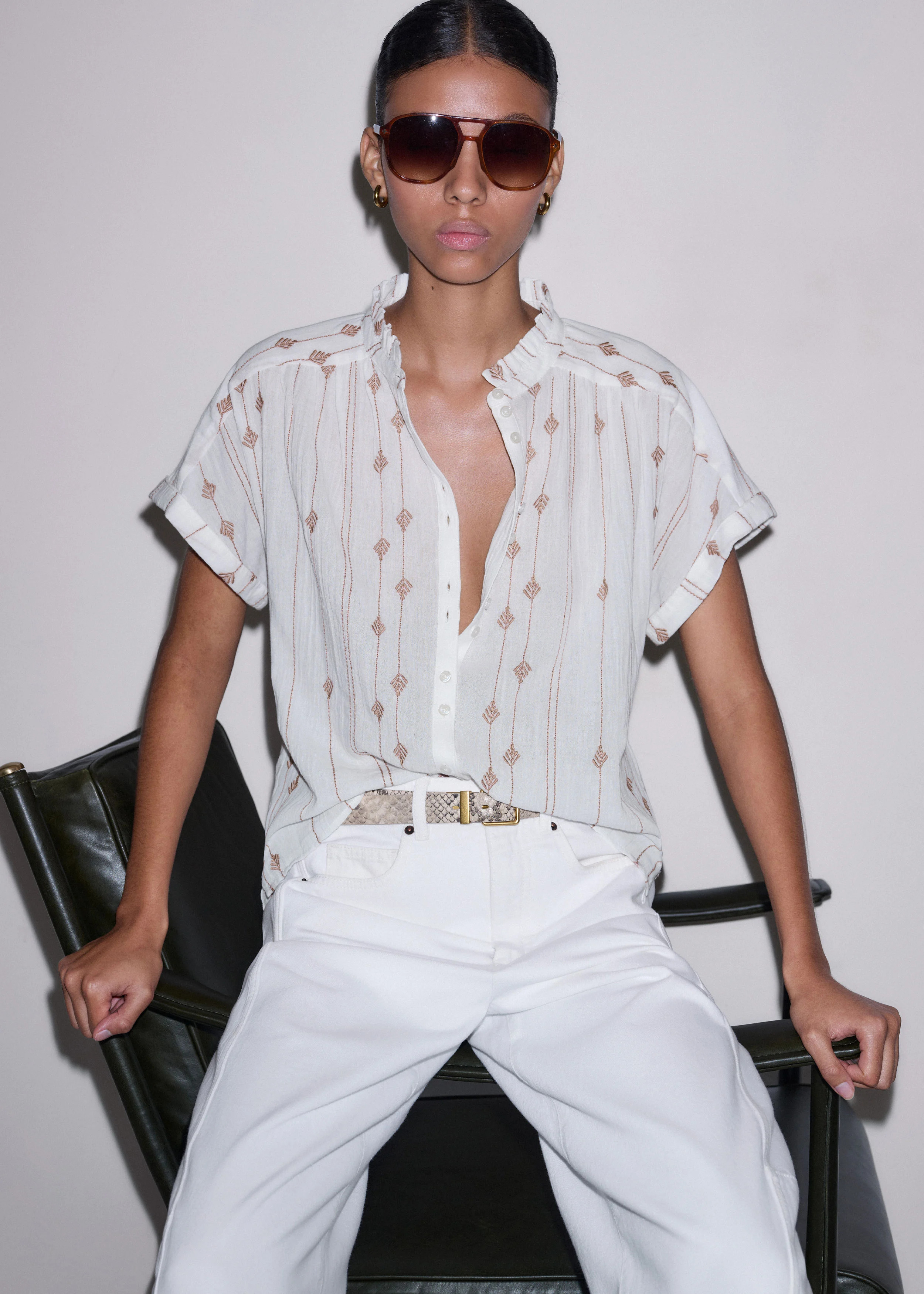 Turn-Up Cuff Blouse Embroidered Cotton | ME+EM US