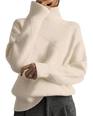 Women's Cable Knit Sweater Turtleneck Long Sleeve Loose Chunky Casual Oversized Pullover Tops 202... | Amazon (US)