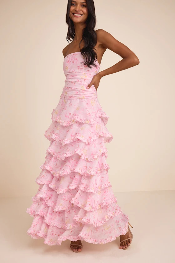 Maleta Light Pink Floral Tiered Maxi Dress | Lulus