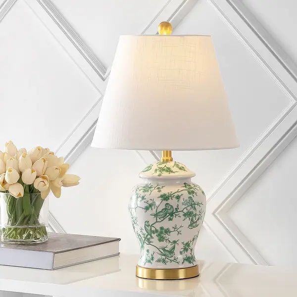 Penelope 22" Chinoiserie LED Table Lamp, Blue/White by JONATHAN Y - Green/White | Bed Bath & Beyond