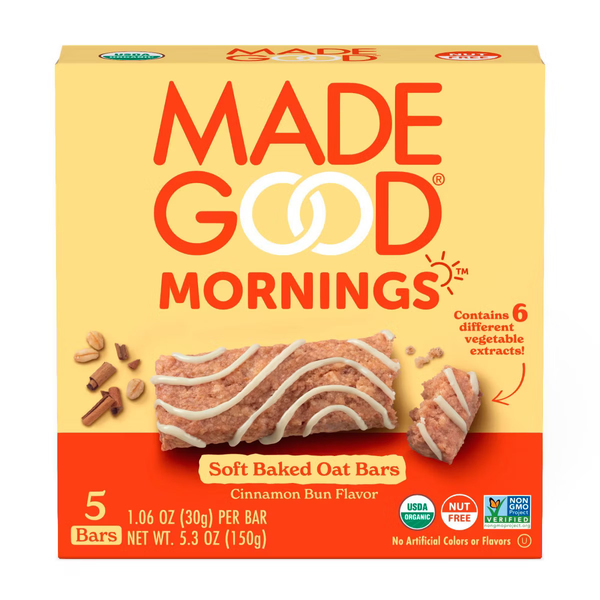 MadeGood Morning Cinnamon Bun Bars - 5ct/4.25oz | Target