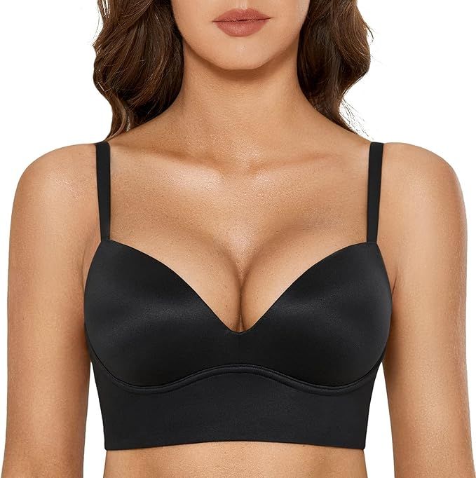 DOBREVA Women's Push Up Wireless Bra Padded T Shirt Bras No Underwire Plunge Bralette | Amazon (US)