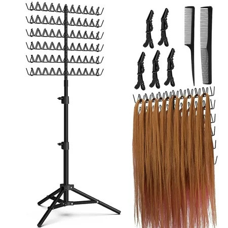 Height Adjustable Braiding Hair Rack with 120 Pegs, Standing Hair Extension Holder for Braiding Hair, 2-side Metal Hair Holder with Hair Braiding Tools for Stylists | Walmart (US)