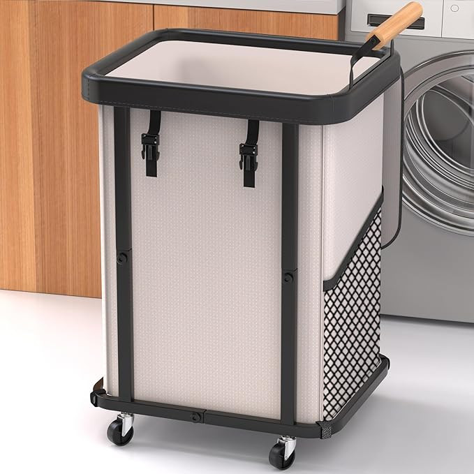 150L Laundry Basket with Wheels,Rolling Basket Hamper with Lid&Handle White | Amazon (US)