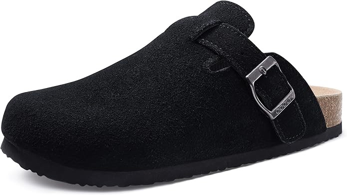 Women's Suede Clogs Soft Cork Footbed Leather Mules Comfort Potato Shoes with Arch Support | Amazon (US)