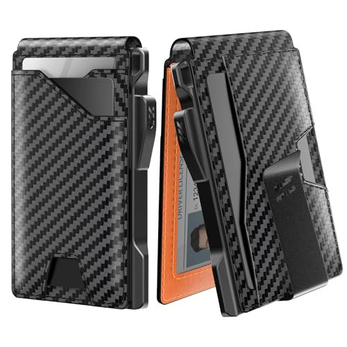 typecase Tactical Wallet for Men Card Holder: Pop Up Card Case, Genuine Leather, Smart, RFID Blocking, Slim, Minimalist, Thin, Front Pocket - 9-13 Card Capacitiy, ID Window, Money Clip (Orange) | Amazon (US)