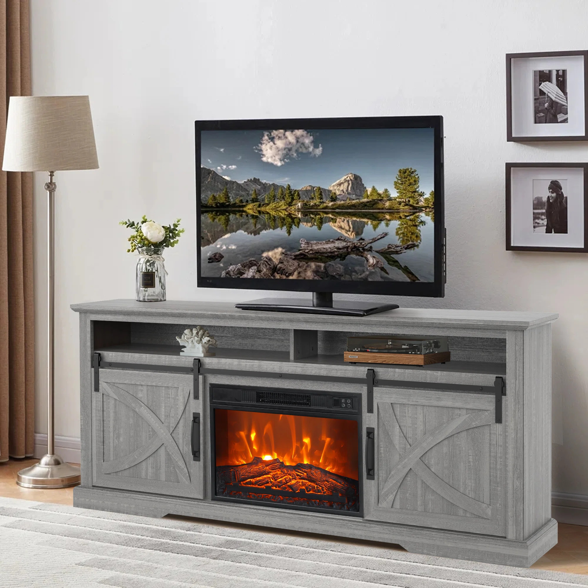 Patrizi 68" TV Stand With Electric Fireplace, Modern Entertainment Center, Media Console For TVs ... | Wayfair North America