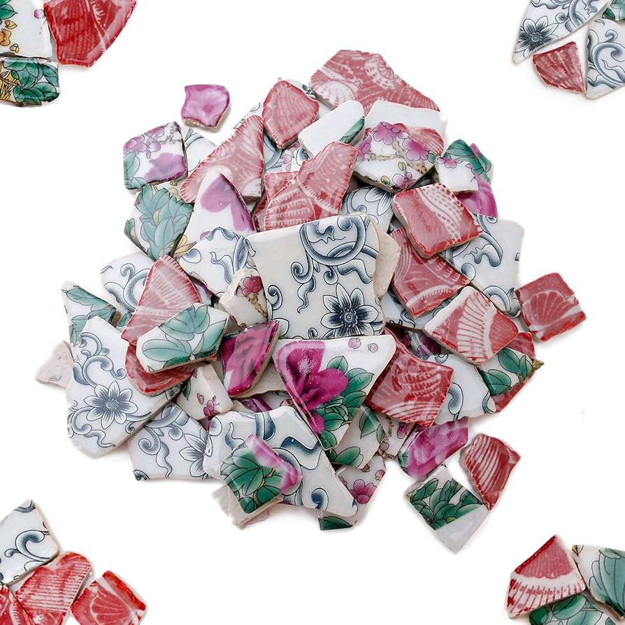 Youway Style Broken China Mosaic Tiles for Crafts,680g Vintage Ceramic Mosaic Tiles, Irregular Re... | Amazon (US)