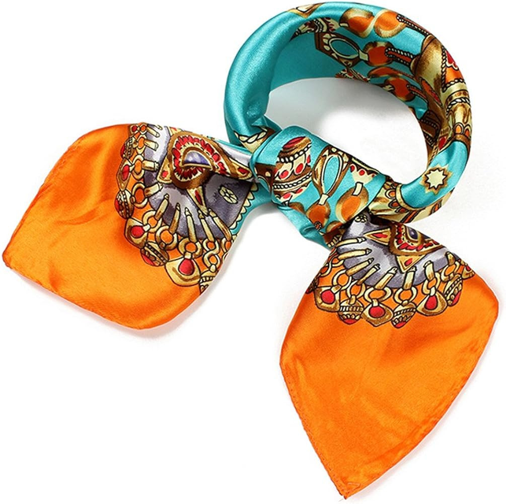 QBSM Womens 23.6 inch Satin Silk Feeling Formal Square Neck Scarf Head Hair Wraps Kerchief | Amazon (US)