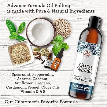 GuruNanda Advanced Oil Pulling with Tongue Scraper Inside The Box - Natural Alcohol Free Mouthwas... | Amazon (US)