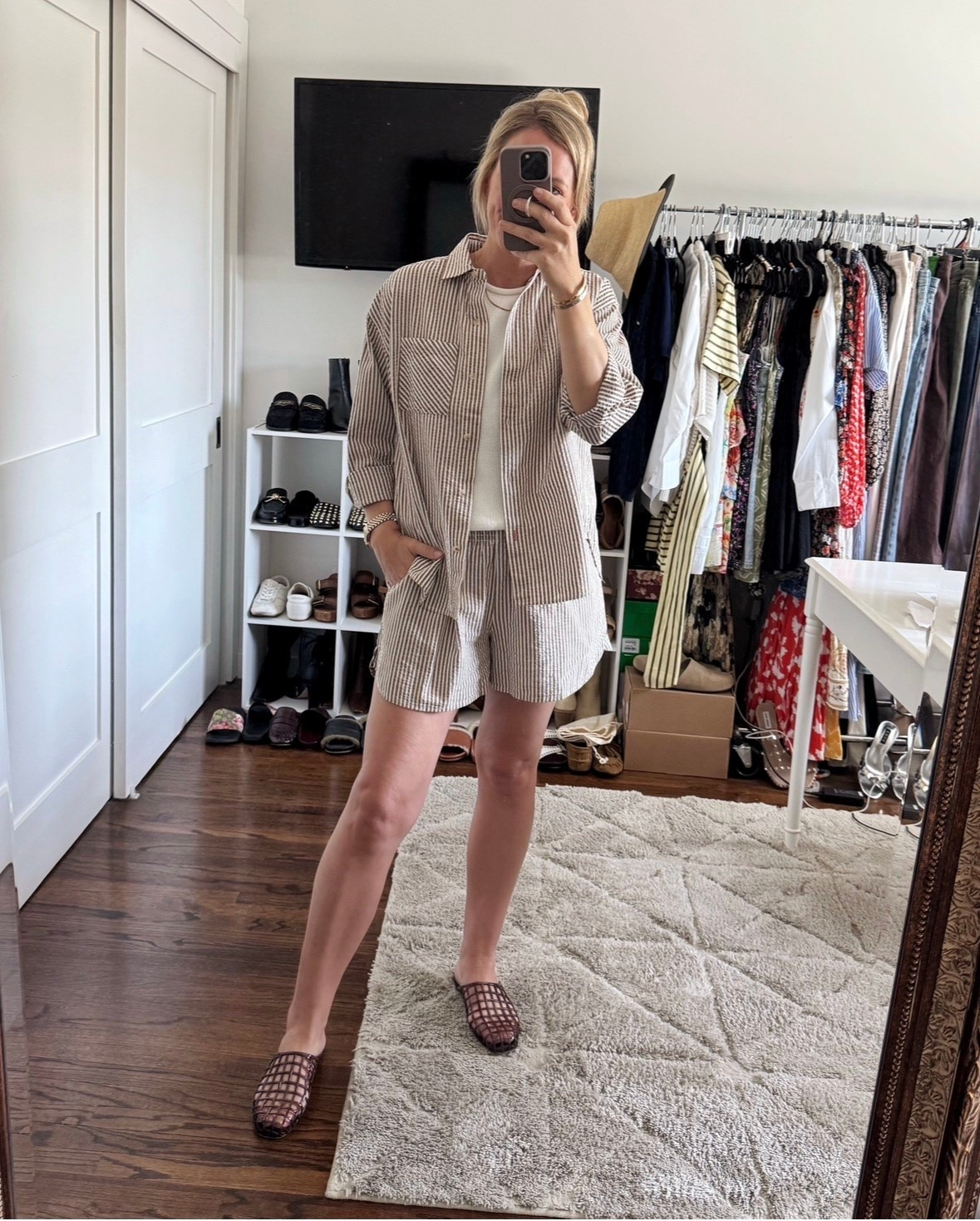 Cute and comfy seersucker summer set now on sale as well as the comfy jelly slides.

#LTKootd #LTKSaleAlert