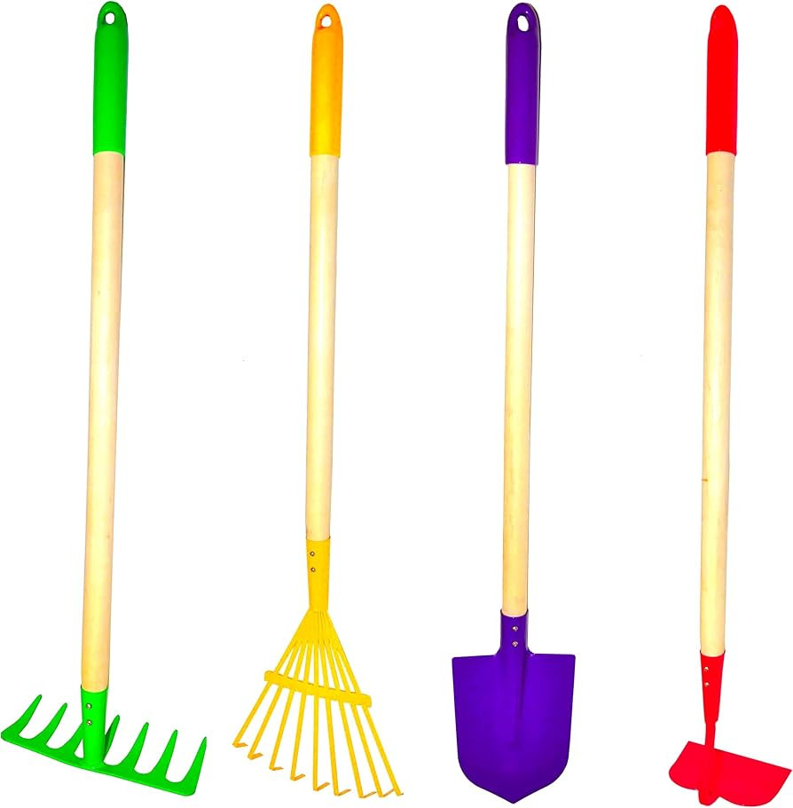 JustForKids Kids Garden Tool Set Toy, Rake, Spade, Hoe and Leaf Rake, reduced size , made of stur... | Amazon (US)