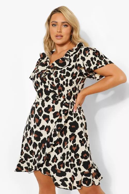 Plus Woven Leopard Print Wrap Tea Dress | Boohoo.com (UK & IE)
