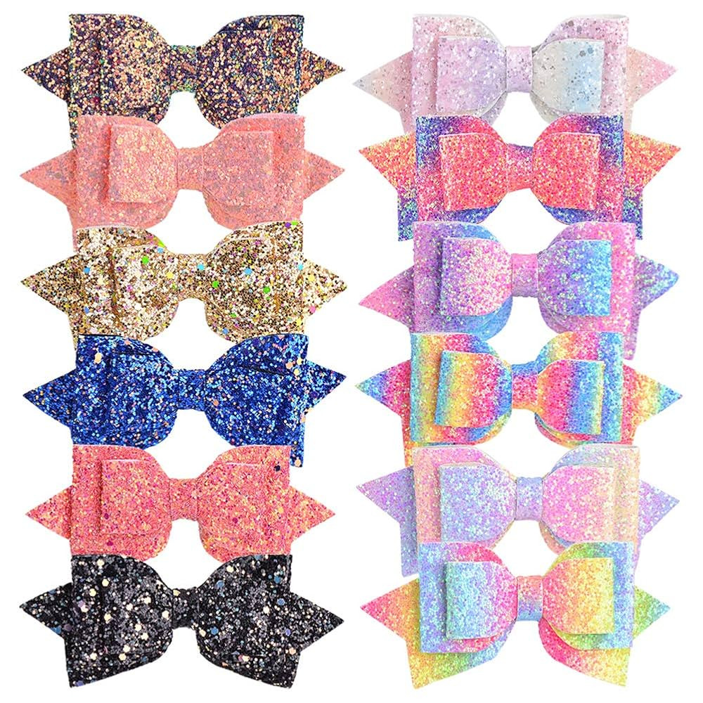 12pcs Glitter Hair Bows Alligator Clips Sequins Hair Clips Hair Barrettes Hair Accessories for Ki... | Amazon (US)