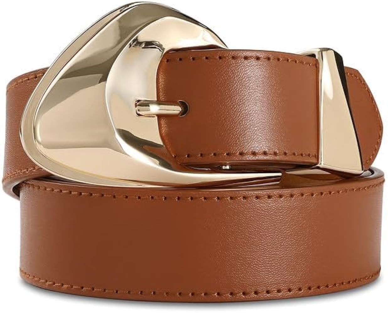 Brown Leather Belt for Women Casual Fashion Belts with Stylish Gold Buckle for Jeans Dresses | Amazon (US)